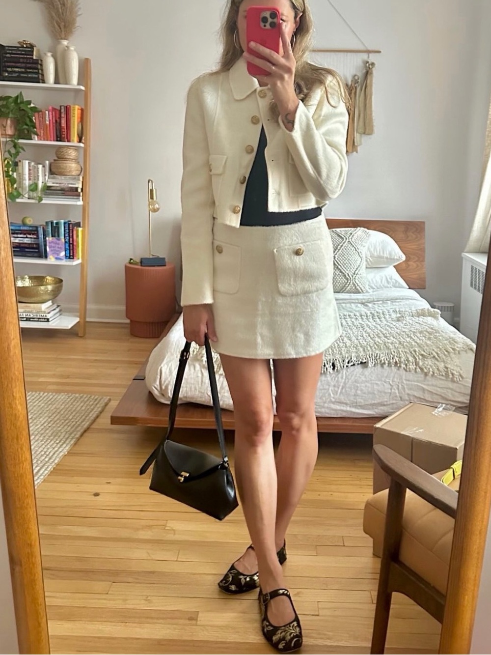 LoveShackFancy Cream Cropped Button Jacket with Gold Buttons